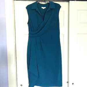 NWT 8 Calvin Klein Teal Blue Faux Wrap V-Neck Drape Skirt Sleeveless Dress NRW